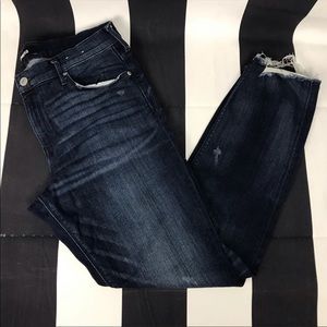 Express Mid Rise Cropped Skinny Raw Hem